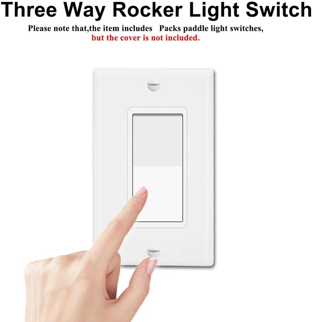 Alt view image 2 of 7 - Greencycle 3 Way Light Switch,Three Way Single Pole Switches, 15A 120-277V Rocker Paddle Wall Switch,On Off Switches, Self-Grounding, UL Certified,Residential and Commercial Grade,White,2PK 4pk