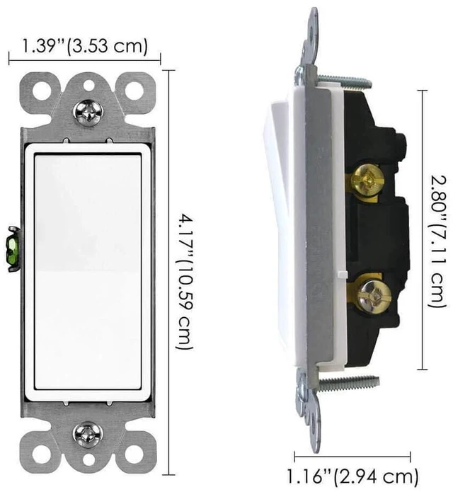 Alt view image 7 of 7 - Greencycle 3 Way Light Switch,Three Way Single Pole Switches, 15A 120-277V Rocker Paddle Wall Switch,On Off Switches, Self-Grounding, UL Certified,Residential and Commercial Grade,White,2PK 4pk