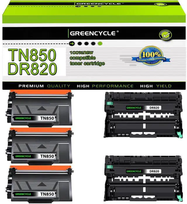 Main image of GREENCYCLE 5PK Set Compatible with Brother TN850 TN-850 DR820 DR-820 (3 Toner, 2 Drum) High Yield for HL-L6200DW L5000D L5200DW Printer