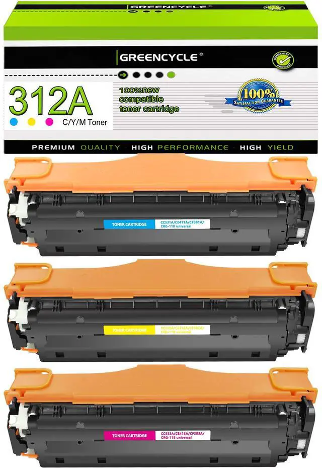 Main image of GREENCYCLE 3 Pack Compatible Toner Cartridge Replacement for HP 312A CF381A CF382A CF383A Works on Color Laser Jet Pro MFP M476dn M476dw M476nw Printer (1 Cyan 1 Yellow 1 Magenta)
