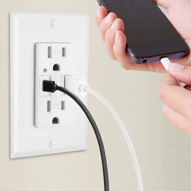 Alt view image 3 of 7 - GREENCYCLE 2PK Ultra High Speed 5.8A USB Type C/A Dual USB Charging Ports 15A Tamper Resistant Receptacle White Duplex Outlets Wall Plates Socket Compatible with iPhone Samsung Smartphones UL Listed