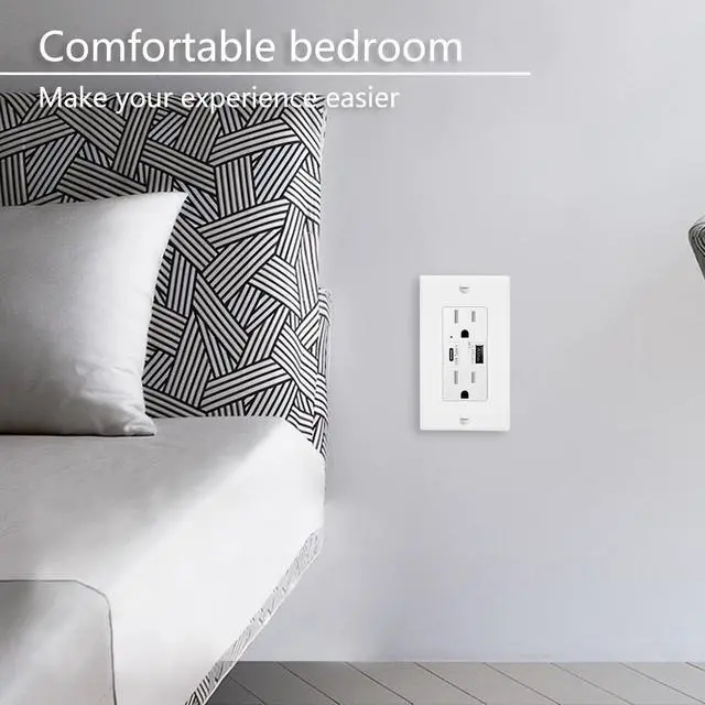 Alt view image 7 of 7 - GREENCYCLE 2PK Ultra High Speed 5.8A USB Type C/A Dual USB Charging Ports 15A Tamper Resistant Receptacle White Duplex Outlets Wall Plates Socket Compatible with iPhone Samsung Smartphones UL Listed