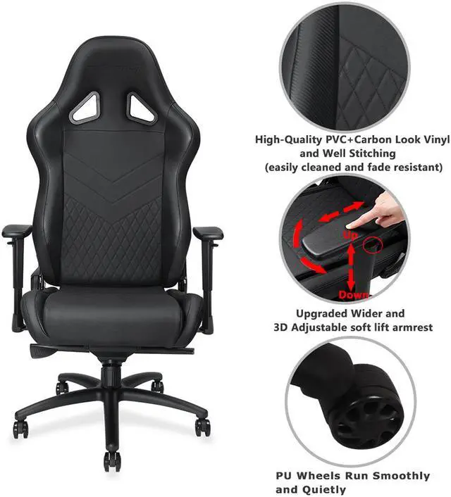 Alt view image 5 of 8 - Anda Seat Dark Wizard Premium Gaming Chair With Lumbar Support and Headrest (Black) AD4XL-WIZARD-B-PV/C