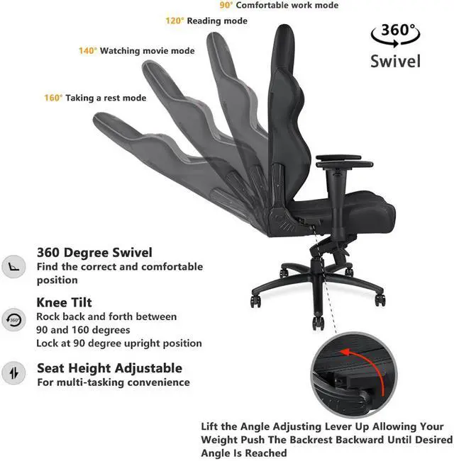 Alt view image 3 of 8 - Anda Seat Dark Wizard Premium Gaming Chair With Lumbar Support and Headrest (Black) AD4XL-WIZARD-B-PV/C