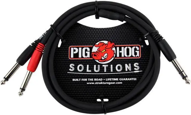 Alt view image 2 of 6 - Pig Hog 3' 1/4" TRS Male to Dual 1/4" Mono Male Insert Cable #PYIC03