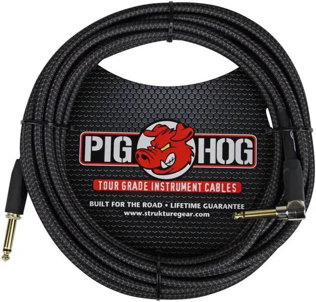 Alt view image 5 of 10 - Pig Hog "Black Woven" Woven Jacket Tour Grade Instrument Cable, 20-foot Right Angle
