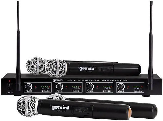 Alt view image 3 of 12 - Gemini UHF-04M 4-Channel Wireless Handheld Microphone System S1234