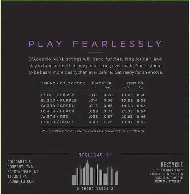 Alt view image 4 of 12 - D'Addario NYXL1149 Medium 3-Pack Electric Guitar Strings