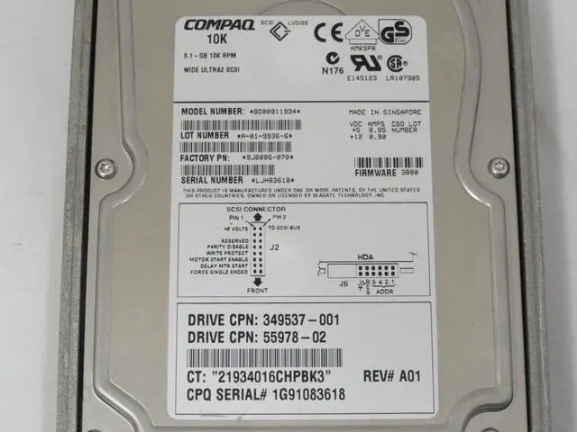 Alt view image 4 of 5 - HDD 9.1GB 10K ULTRA2 SCSI, BD00911934, 9J8006-070, 30-55978-02, W/TRAY