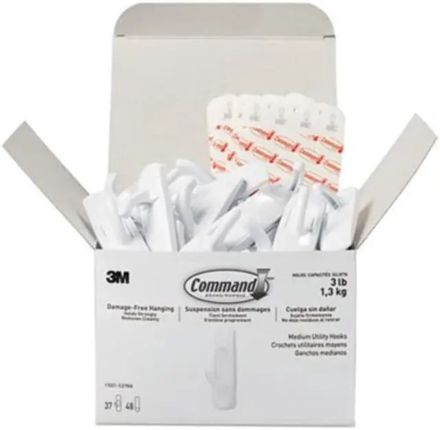 Alt view image 2 of 20 - 3M Utility Hooks Damage-free 3 lb Cap Medium 37/BX White 17001S37NA