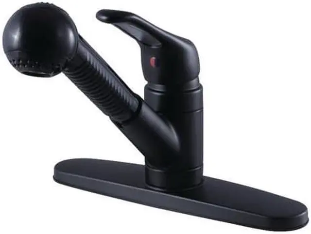 Main image of Kingston Brass KB700SP Traditional Single Handle Pull Out Kitchen Faucet, Matte Black - 15.51 x 9.78 x 2.51 in.