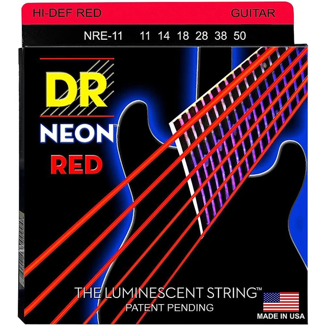Alt view image 2 of 3 - DR Strings Hi-Def NEON Red Coated Medium (11-50) Electric Guitar Strings