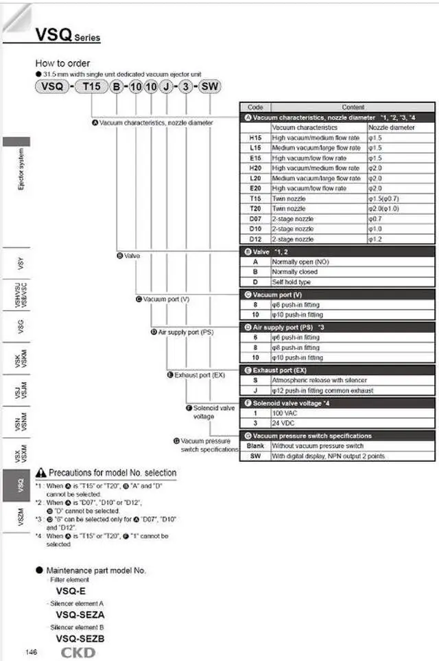 Alt view image 3 of 3 - CKD VSQ-H20B-88S-3 Vacuum Generator Ejector Unit New