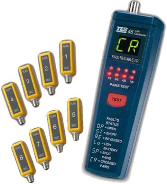 Main image of TES-45 CAT-5 Lan Cable Tester Meter Pairs Length Faults Status Leds Display