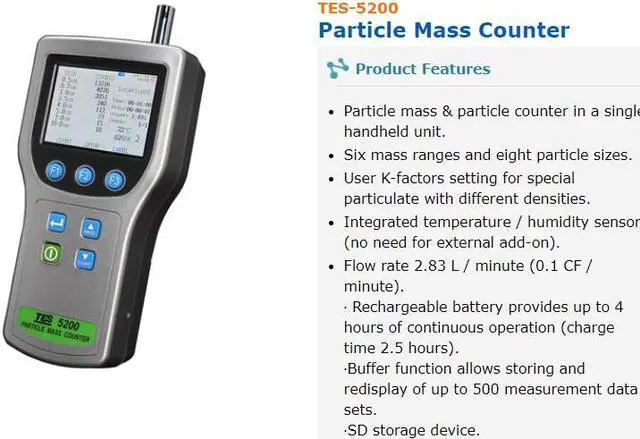 Alt view image 2 of 4 - TES-5200 Usb Interface  Handheld Particle Mass Counter With