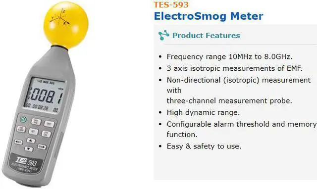 Alt view image 6 of 7 - TES-593 EMF Meter Triaxial Data Logger The Electromagnetic Radiation Detector