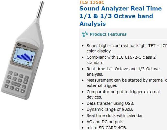 Alt view image 4 of 5 - TES-1358C Sound Analyzer Real Time 1/1 & 1/3 Octave band Analysis NEW