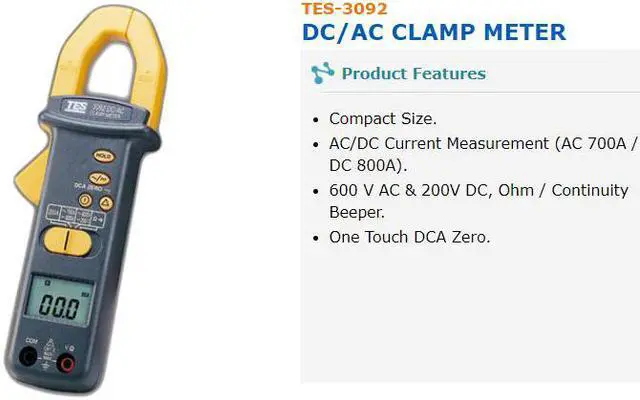 Alt view image 2 of 7 - TES-3092 Mini Digital Clamp Meter 3-1/2 Digital LCD DC/AC Clamp Meter Tester