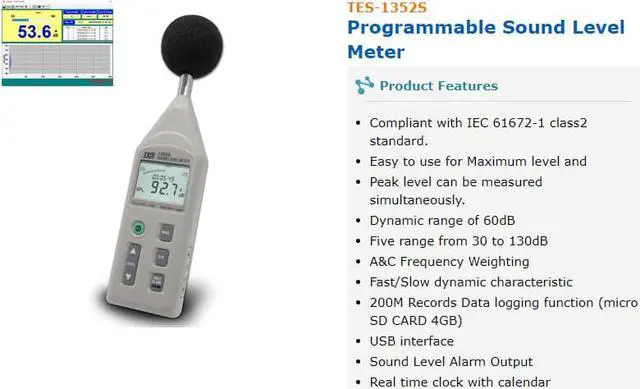 Alt view image 6 of 7 - TES-1352S Digital Programmable Sound Level Meter Noise Tester 30 To 130Db xm