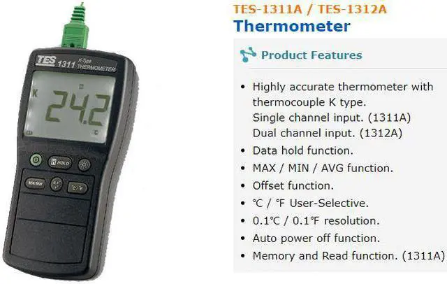 Main image of TES-1311A Thermometer Highly Accurate Thermometer With Thermocouple K Memory