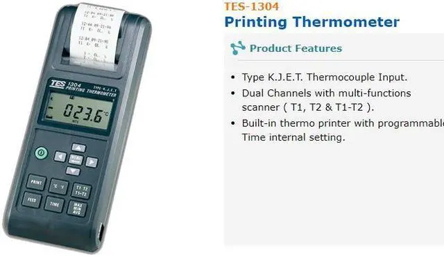 Alt view image 2 of 3 - TES-1304 Printing Thermometer Type K.J.E.T. Thermocouple Input 0?~50?