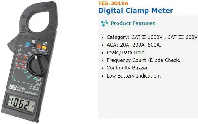 Alt view image 2 of 4 - TES-3010 Digital Clamp Meter Tester Category :CAT II 1000V ,CAT III New