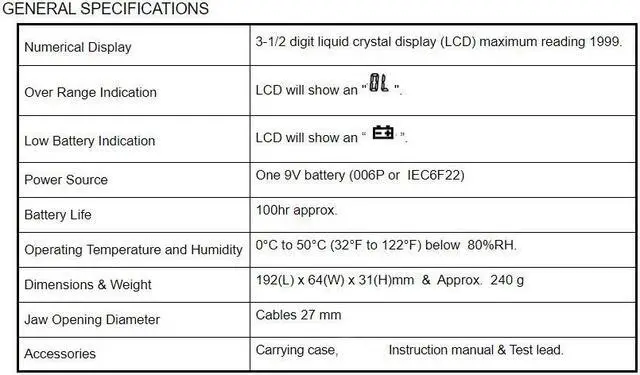 Alt view image 6 of 7 - TES-3092 Mini Digital Clamp Meter 3-1/2 Digital LCD DC/AC Clamp Meter Tester