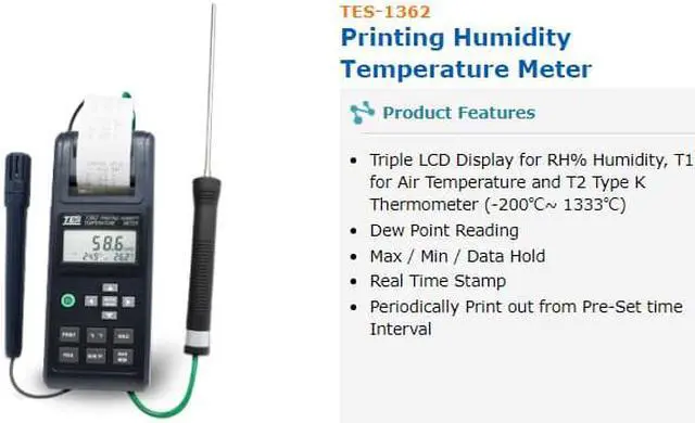 Alt view image 2 of 7 - TES-1362 Printing Humidity Temperature Meter,Air Temperature/Type K