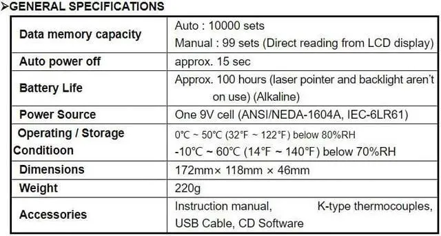 Alt view image 3 of 4 - TES-1327KUSB Professional Infrared Thermometer Function Data Memory Read Functio