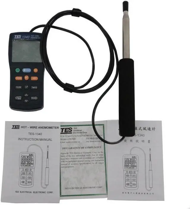 Alt view image 3 of 7 - TES-1340 Digital Anemometer Air Wind Flow Meter Tester,Hot-Wire Anemometer