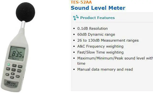 Alt view image 3 of 7 - TES-52AA Digital Sound Level Meter Portable Handheld Noise 26dB to 130dB