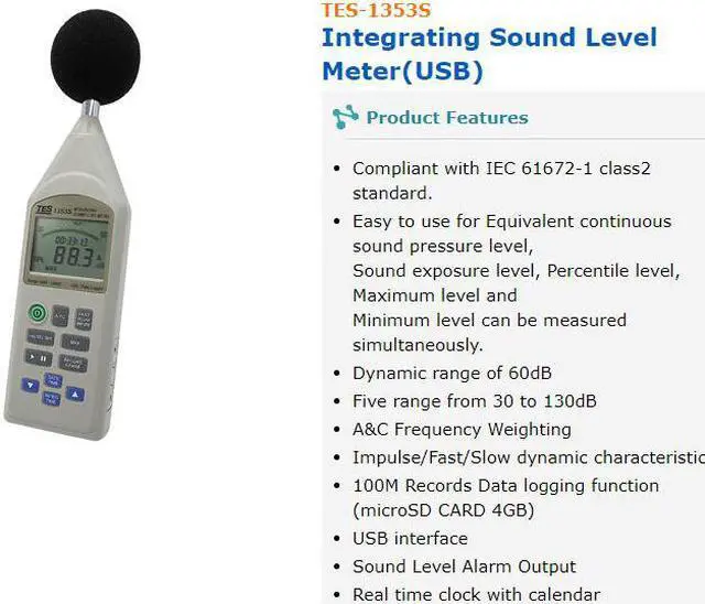 Alt view image 3 of 5 - TES-1353S Integrating Sound Level Meter USB Five Range from 30 to 130dB
