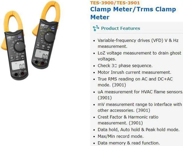 Alt view image 2 of 5 - TES-3901 Clamp Meter/Trme Clamp Meter CAT III 1000V / CAT IV 600V New