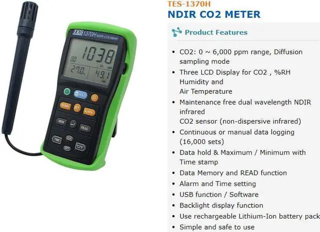 Alt view image 6 of 7 - TES-1370 NDIR CO2 Analyzer Temperature Humidity Meter Carbon Dioxide Tester New