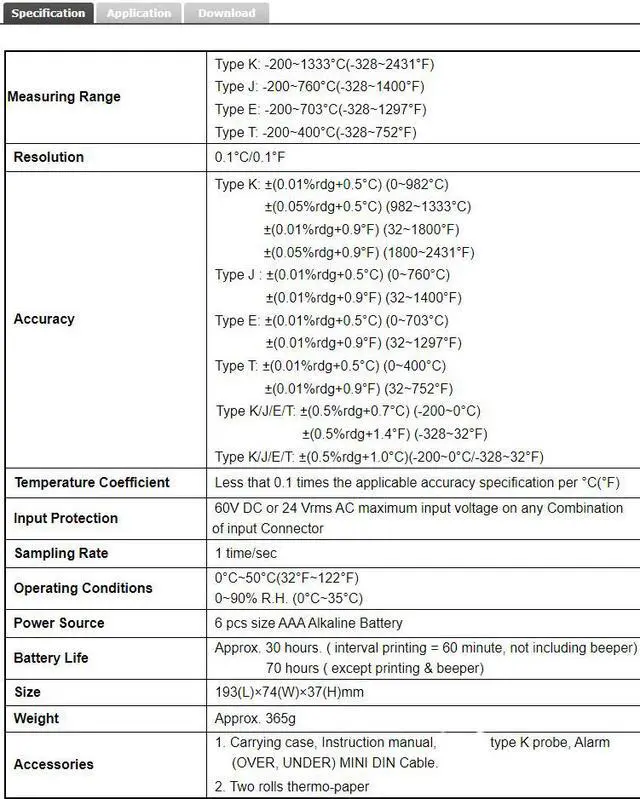 Alt view image 3 of 3 - TES-1304 Printing Thermometer Type K.J.E.T. Thermocouple Input 0?~50?