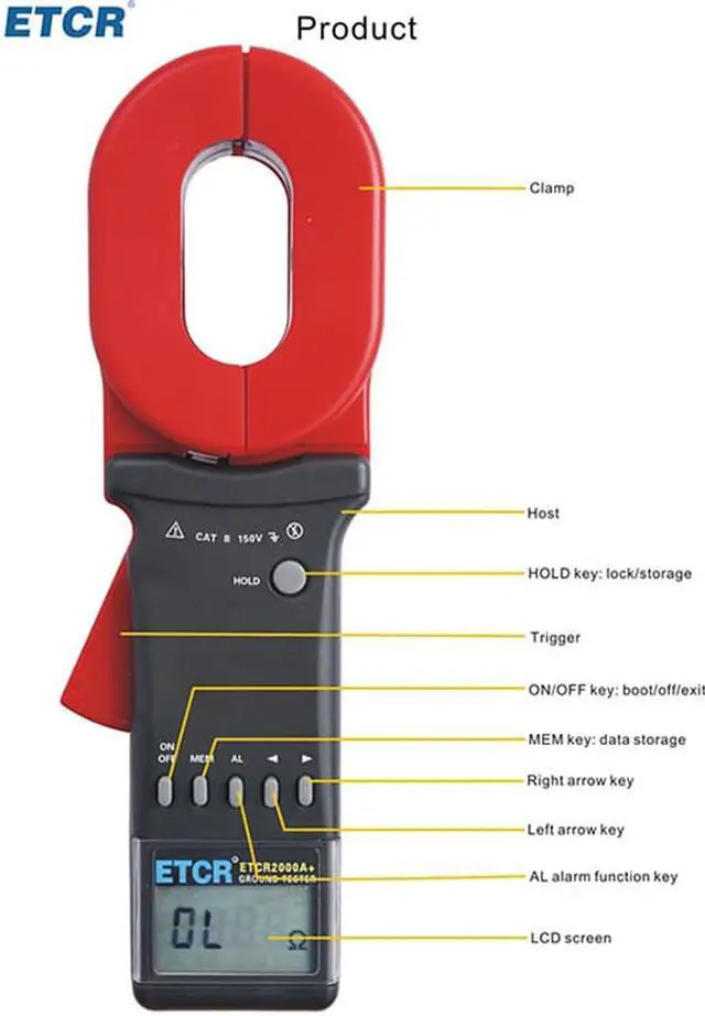 Alt view image 3 of 7 - ETCR2000A+ Digital Clamp On Ground Earth Resistance Tester Meter 1-199O Y