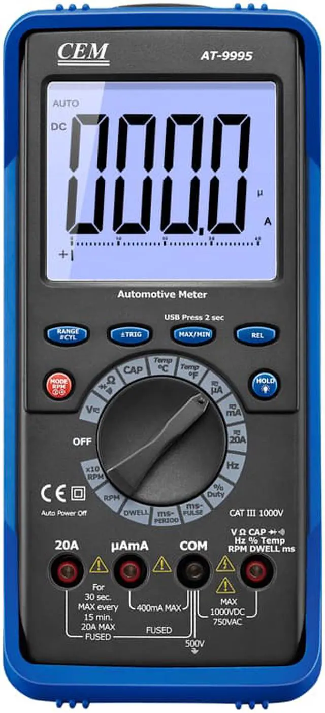 Alt view image 2 of 4 - CEM AT-9995 Professional Automotive DMM with USB Interface LCD Display