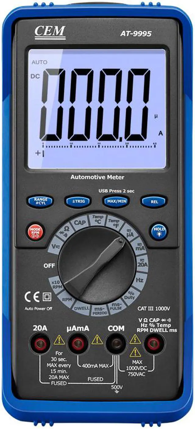 Main image of CEM AT-9995 Professional Automotive DMM with USB Interface LCD Display