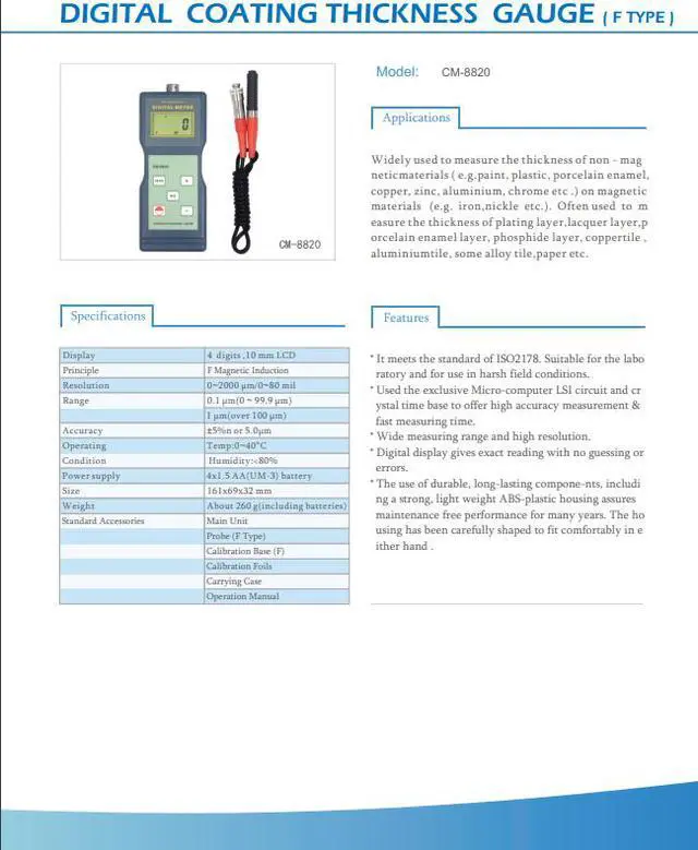 Alt view image 2 of 2 - LANDTEK CM-8820 Magnetic Induction Coating Thickness Meter Tester 2000um