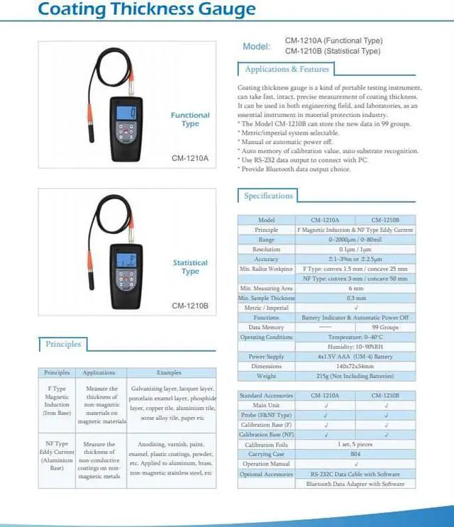 Alt view image 2 of 3 - LANDTEK CM-1210A Coating Thickness Gauge F / NF Probe 0~2000um