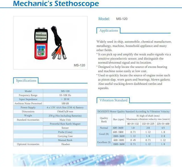 Alt view image 2 of 4 - LANDTEK MS-120 New Mechanic  Stethoscope