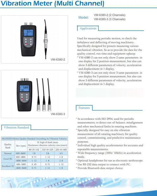 Alt view image 3 of 4 - LANDTEK VM6380-2 Vibration Meter Wide Frequency Range (10Hz~10kHz) New