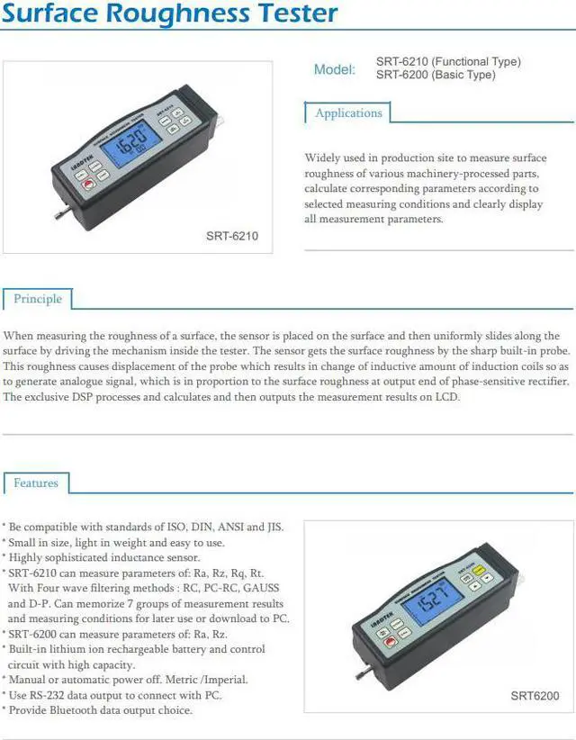 Alt view image 2 of 5 - LANDTEK SRT-6200 Surface Roughness Meter Gauge Tester 0.05~10um Ra 100um Rz