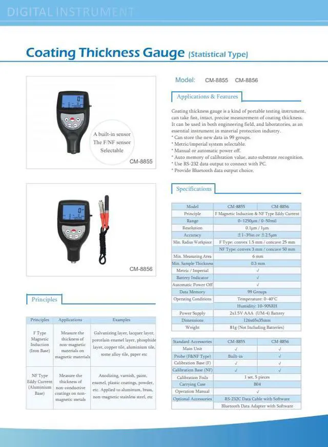 Alt view image 2 of 3 - LANDTEK CM-8855 Paint Coating Thickness Meter Tester Gauge F/NF Probes