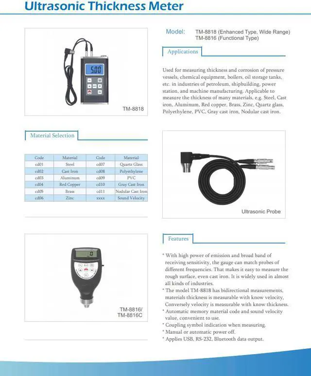 Alt view image 2 of 4 - LANDTEK TM-8818 Portable Digital Ultrasonic Thickness Meter Glass PVC