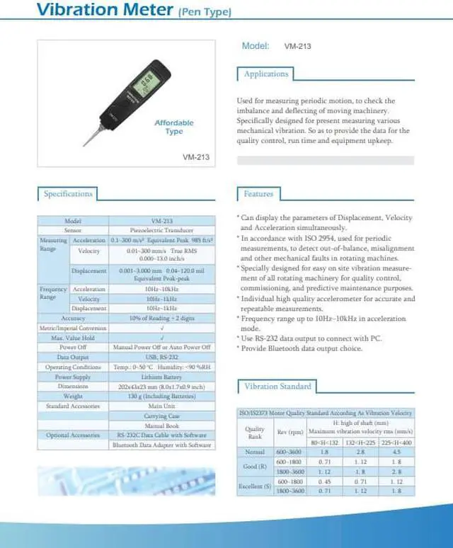 Alt view image 2 of 3 - LANDTEK  VM213 Vibration Meter Wide Frequency Rrange (10Hz~10kHz) New