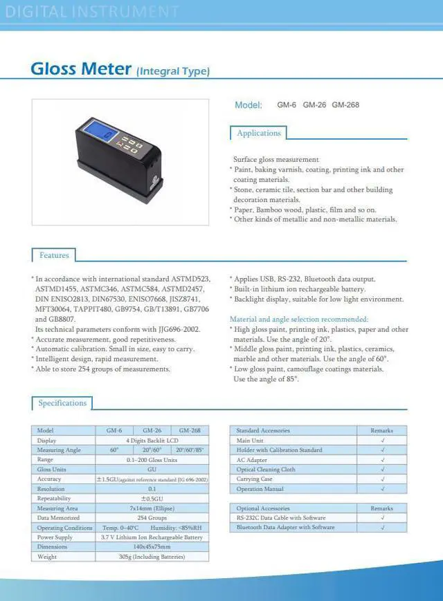 Alt view image 3 of 4 - LANDTEK GM-6 Digital Glossmeter Surface Gloss Meter  60 degree backlight