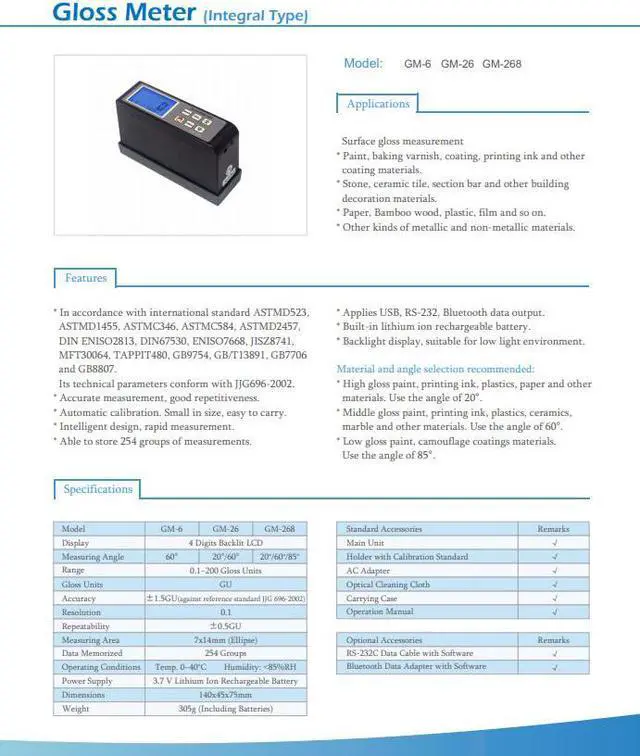 Alt view image 2 of 3 - LANDTEK GM-268 Digital Glossmeter Surface Gloss Meter Tester 20/60/85 degree