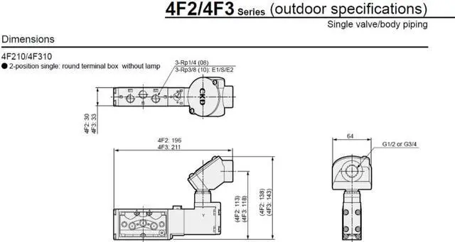Alt view image 4 of 5 - CKD 4F310-10-AC220V Magnetic Valve Outdoor Use W Series Single Valve New
