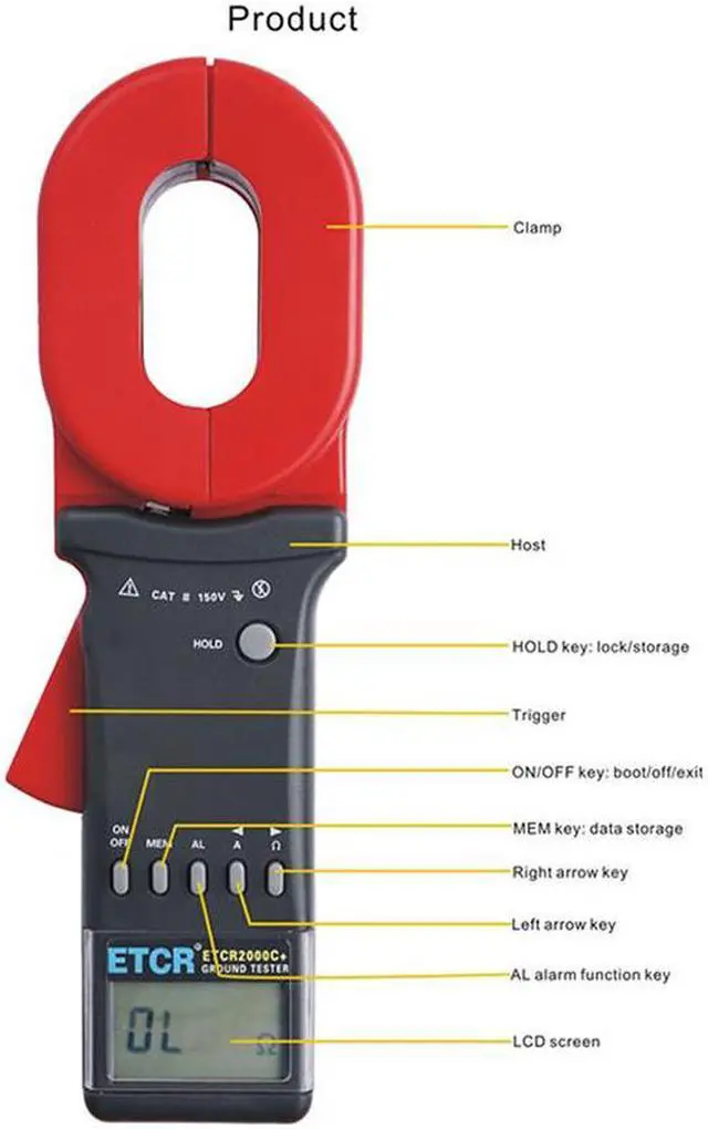 Alt view image 4 of 6 - ETCR2000C+ Clamp Digital Ground Earth Resistance Meter Tester